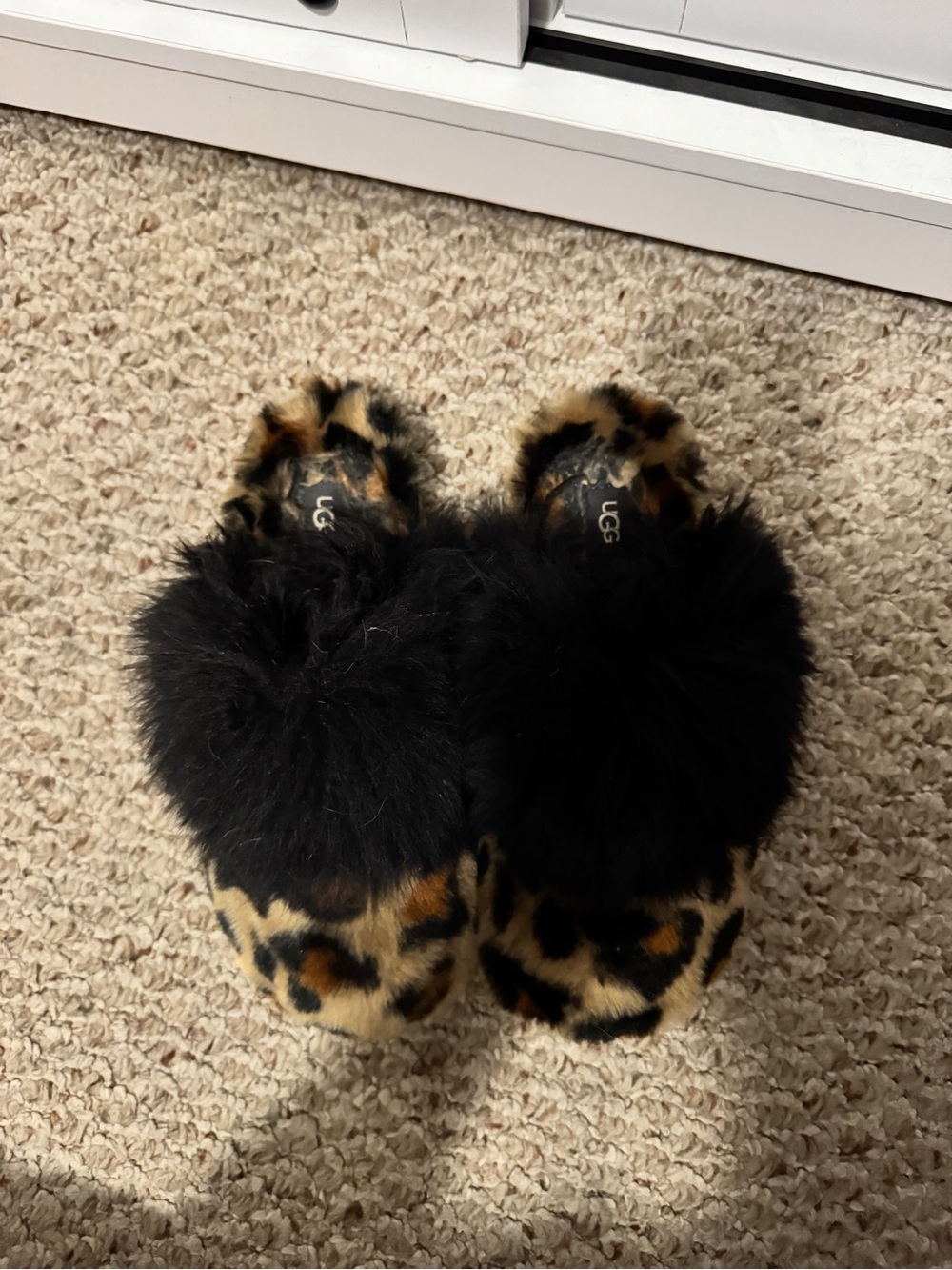 UGG Leopard Print Faux Fur Slides with Black Pom
